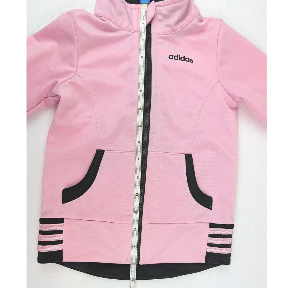 Adidas Kids Pink Black Full Zip Track Jacket 24M Three Stripe Sporty Jacket - Picture 12 of 14